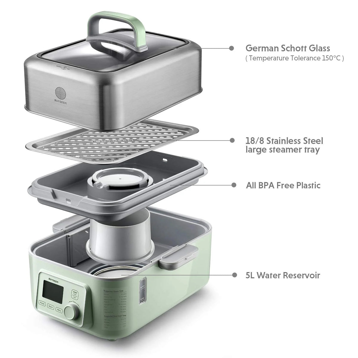 BUYDEEM 5-Quart Electric Food Steamer for Cooking
