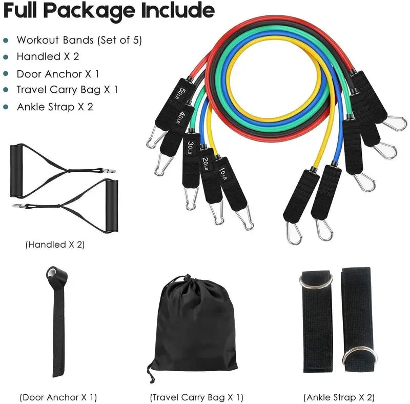 Whatafit Resistance Bands Set â€?100% Natural Latex, Adjustable Up to 150 lbs, Portable Home Gym with Accessories