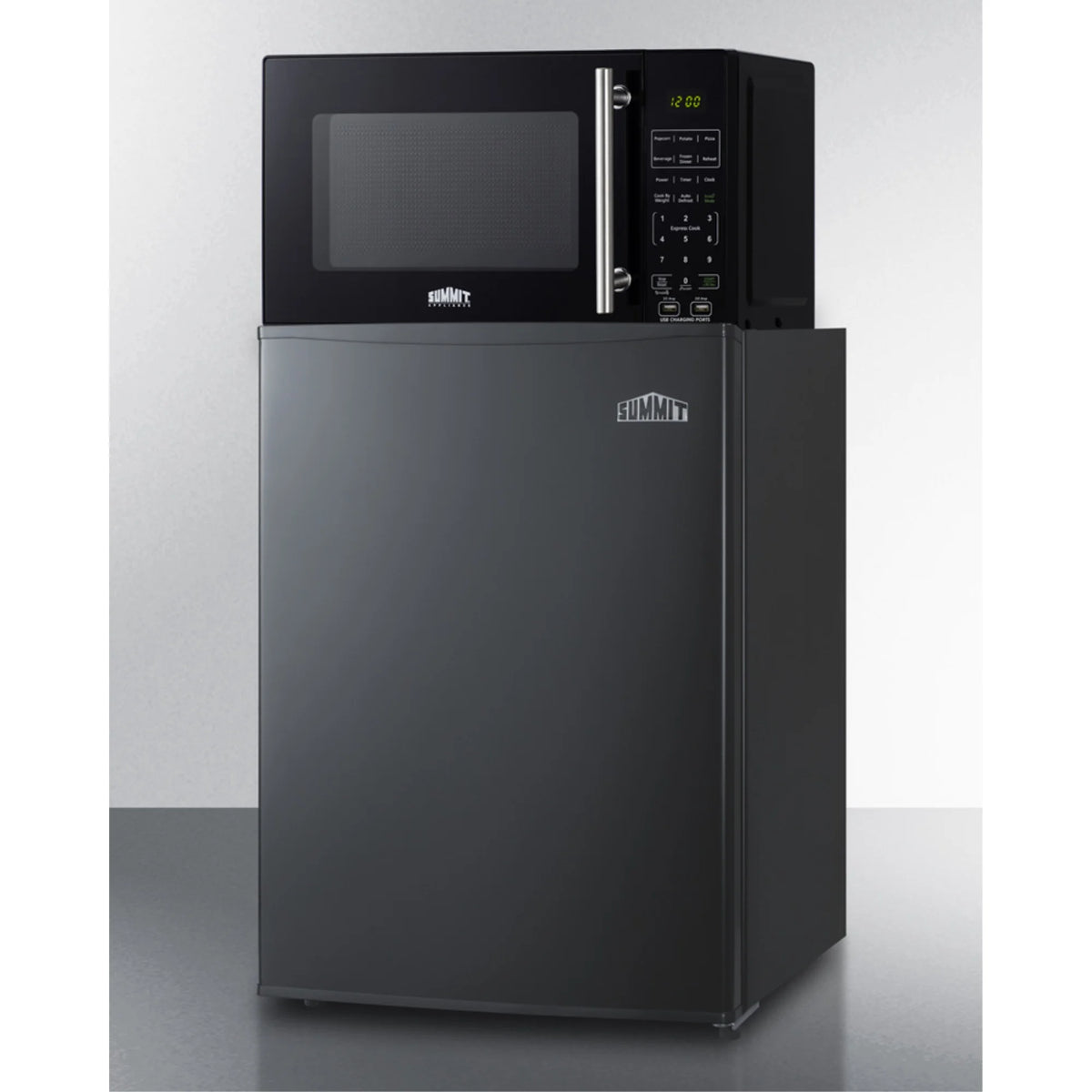 Compact All - Refrigerator in Black and Microwave with Built - in Allocator, with Brackets Included (Ships in 3 Boxes on One Pallet)