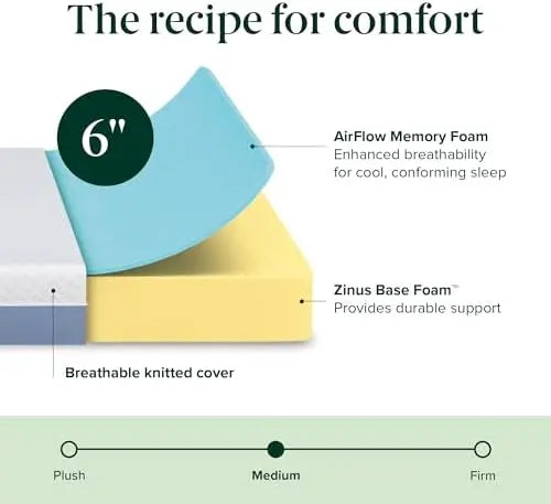 ZINUS 6â€?Cooling Memory Foam Mattress â€?Full, Medium Feel, Fiberglass-Free, Certified Safe Foams & Fabric