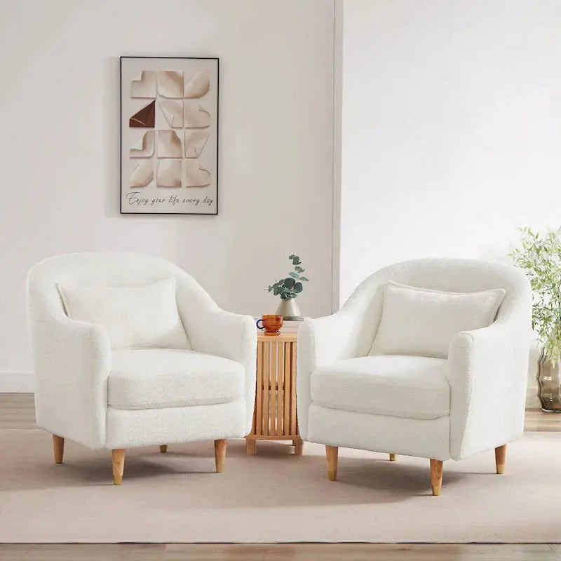 Velvet Accent Barrel Chairs (Set of 2) â€?Modern Armchairs with Solid Wood Legs and Compact Profile