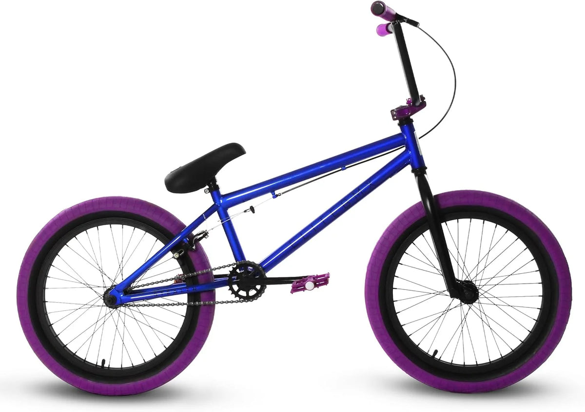 Elite BMX Bicycle 20 Freestyle Bike - Stealth Blue Purple Ideal for Ages 7 to 18 Years
