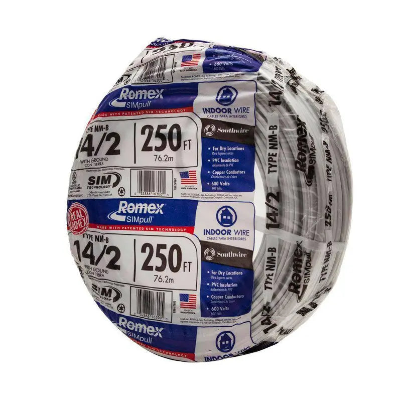 Southwire 250-Foot Roll of 14/2 Solid Romex NM-B Wire with SIMpull Technology