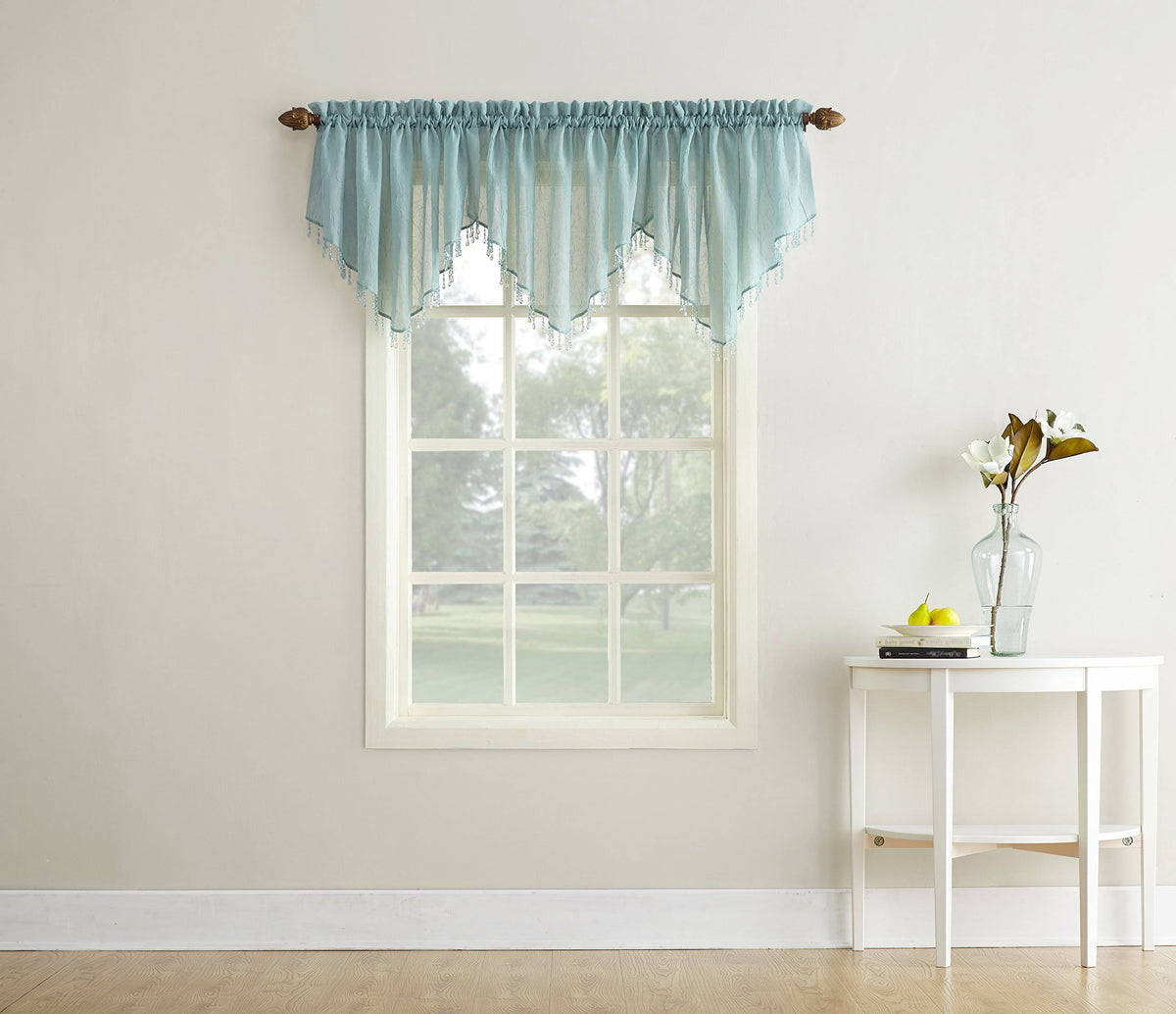 No. 918 Erica Crushed Sheer Voile Ascot Valance, Blue, 51x24
