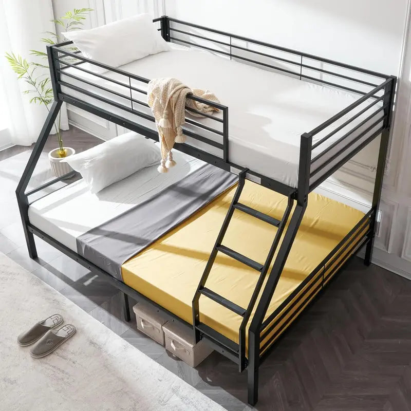 VINGLI Twin-over-Twin LED Bunk Bed â€?Non-Slip Ladder, Full-Length Guardrail, Modern Metal Frame