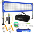 Airist Heavy Duty Volleyball Net Outdoor with Steel Anti - Sag System, Adjustable Aluminum Poles, Professional Volleyball Nets Set for Backyard and Beach, Volleyball and Carrying Bag (Blue)