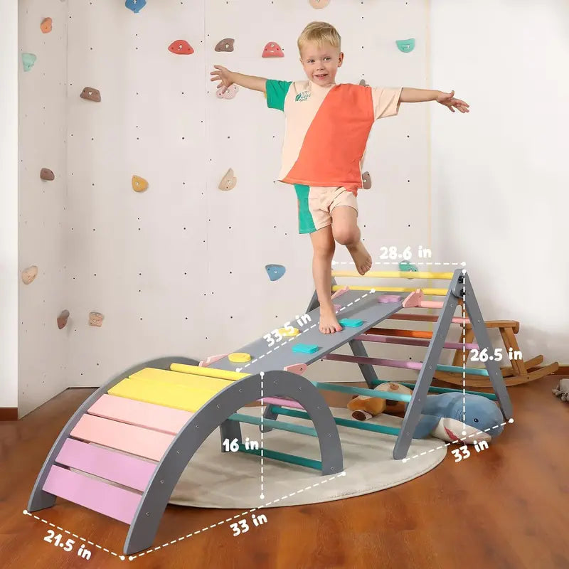 Yopnoyik 5-in-1 Montessori Foldable Wooden Climbing Set for Toddlers with Ramp and Arch Climber, Indoor Playground