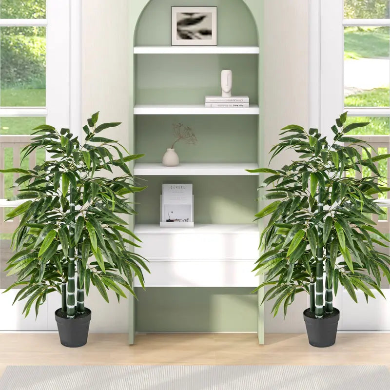 Twin 50-Inch Artificial Bamboo Trees â€?PE Trunk & Natural-Looking Faux Bamboo Plants