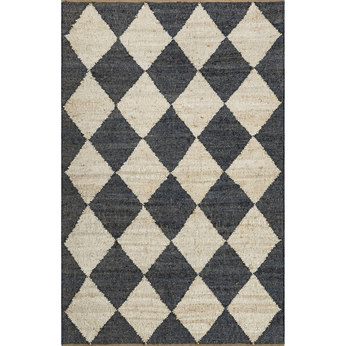 Arvin Olano x RugsUSA - Louie Diamond Checkerboard Jute Area Rug Charcoal 5' x 8'