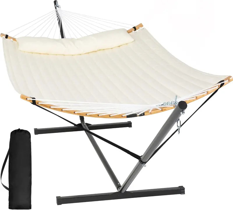 SUNCREAT Double Hammock with Stand â€?Two-Person Portable Hammock with Curved Spreader Bar