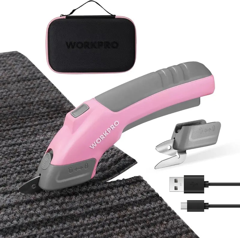 WORKPRO 4V Rechargeable Electric Scissors â€?Compact Cordless Cutter with Storage Case and 2 Blades