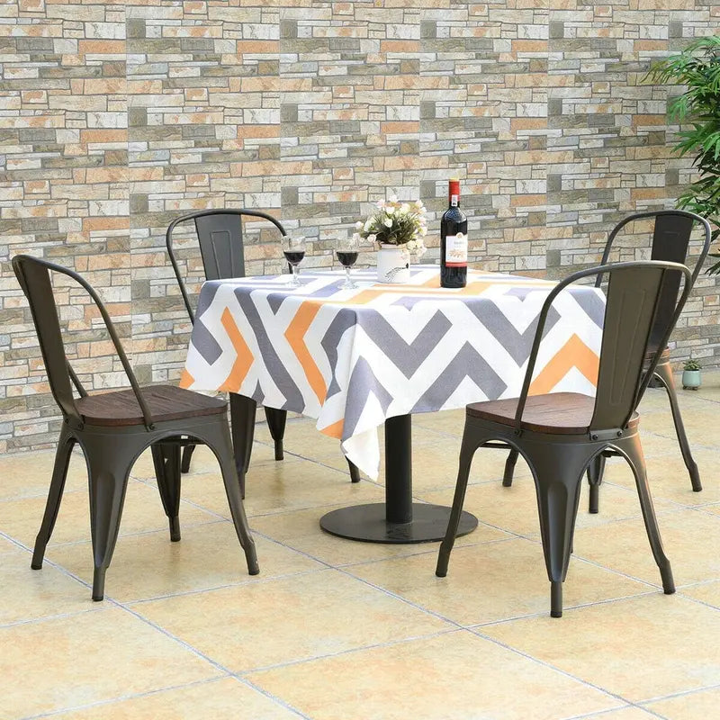 Vintage Industrial Stackable Dining Chairs (4-Pack) â€?High-Back Metal Frames with Wood Seats for Bars or Kitchens