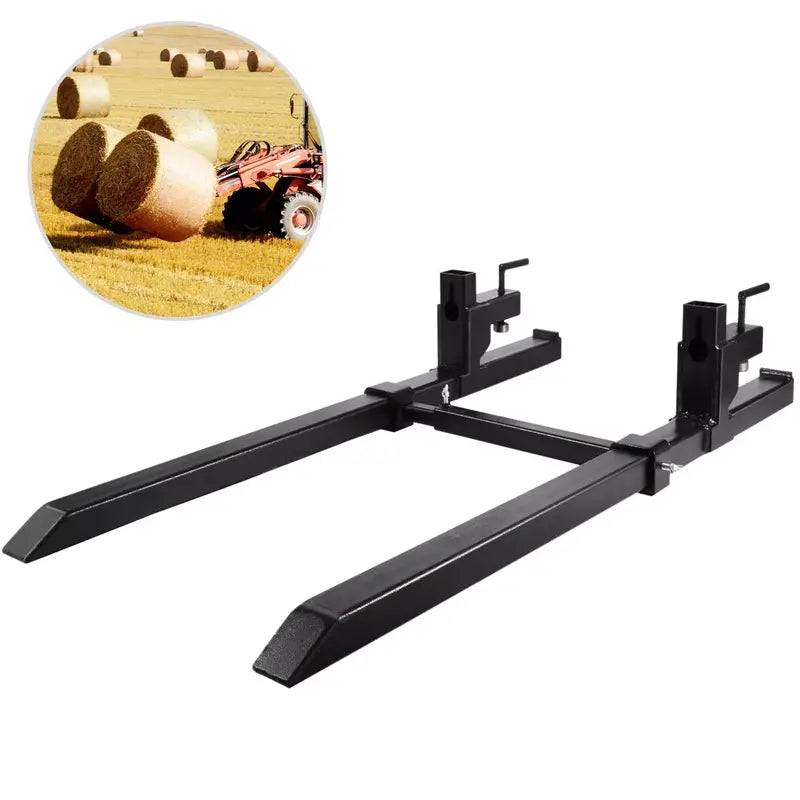 Vevor 43â€?Clamp On Pallet Forks with Adjustable Bar, 1500lb Capacity, Heavy Duty Steel for Tractors