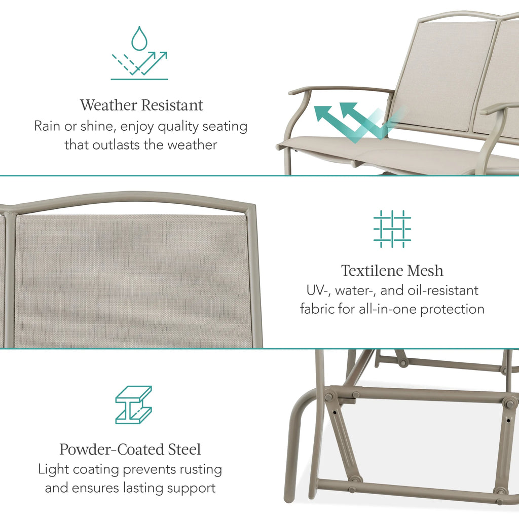 Best Choice Products 2 - Person Outdoor Swing Glider, Steel Patio Loveseat, Bench Rocker W/ Armrests - Gray