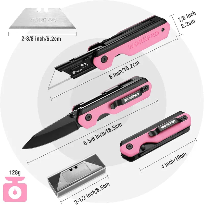 WORKPRO 2-in-1 Folding Utility Knife â€?Quick-Change Box Cutter with G10 Handle & 10 Blades