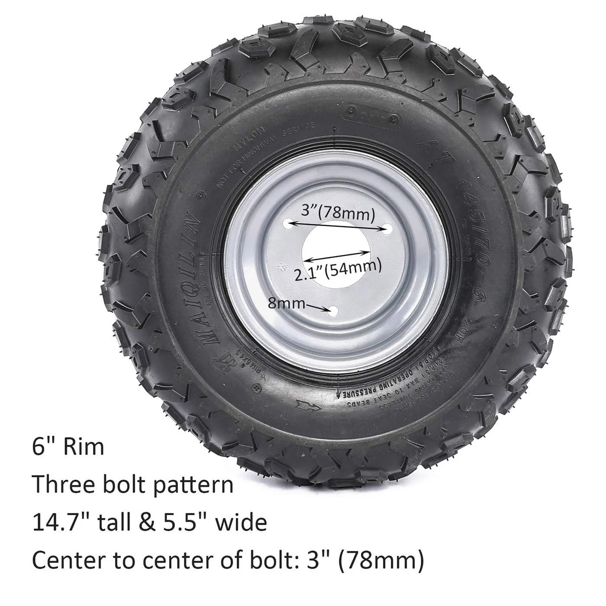 Set of 2 ATV Go Kart Tires 145/70 - 6 Tire with 6" Wheel Rims 3 Lug for Quad Mini Bike Go Cart Drift Trike 4 Wheelers Taotao Coolster 70cc 110cc 125cc Suzuki LT50 (2pcs)