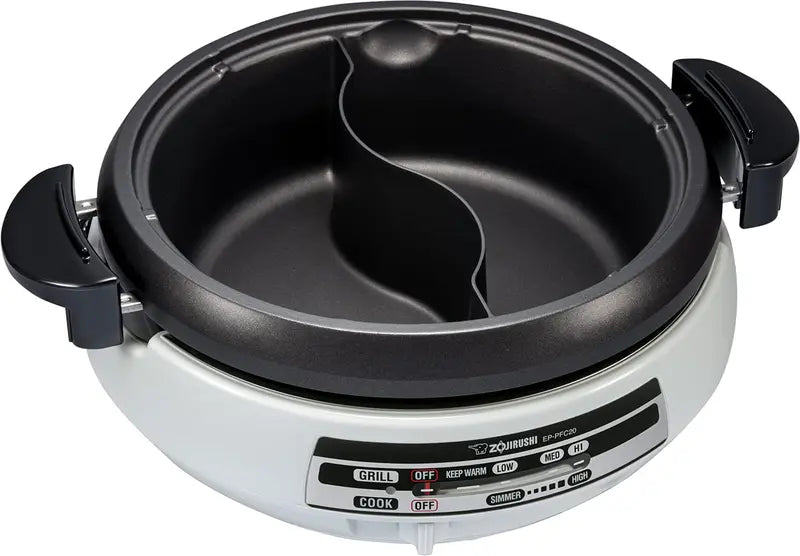 Zojirushi EP-PFC20HA Gourmet d'Expert Electric Skillet, Dual Hot Pot & Griddle, Tempered Glass Lid, Adjustable Temperature, Gray