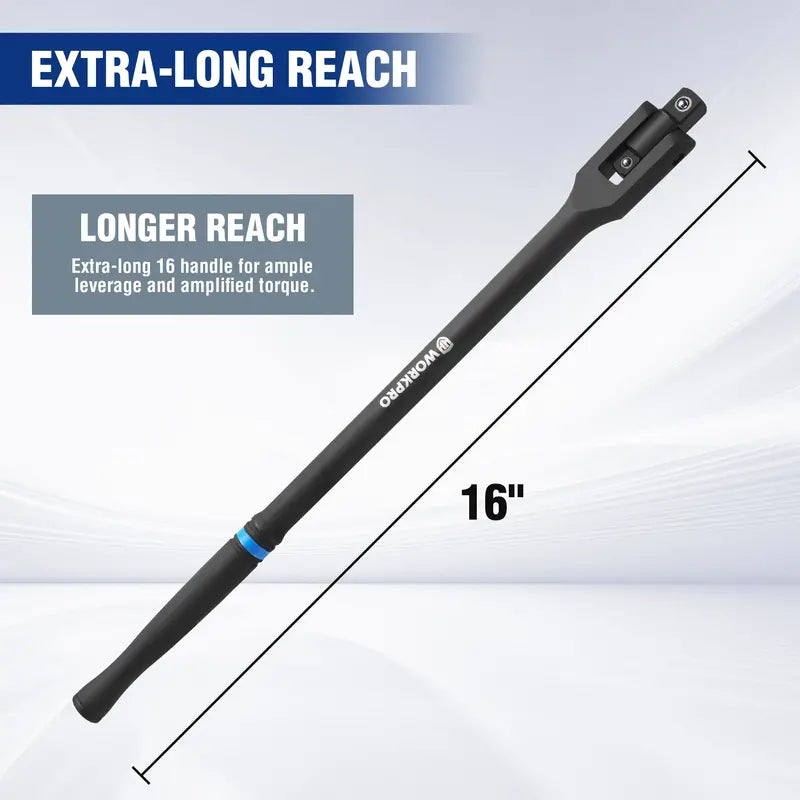 WORKPRO 16-Inch Dual-Drive Breaker Bar â€?360° Rotatable Head for 3/8â€?and 1/2â€?Drives