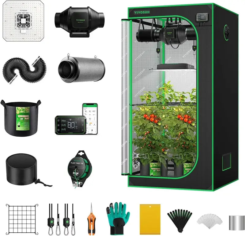 VIVOSUN GIY Smart Grow Tent Kit â€?2×2 ft, WiFi-Controlled GrowHub E42A, 100W Full-Spectrum LED & Auto-Ventilation