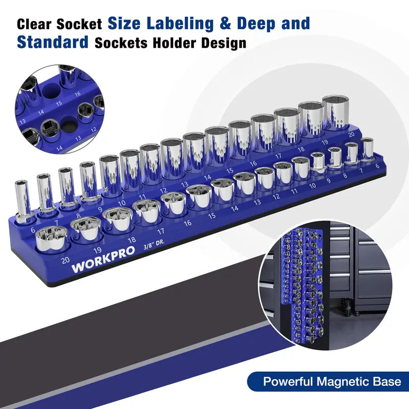 WORKPRO Magnetic Socket Organizer for 1/4â€? 3/8â€? and 1/2â€?Drive â€?Metric & SAE Sizes (Sockets Not Included)
