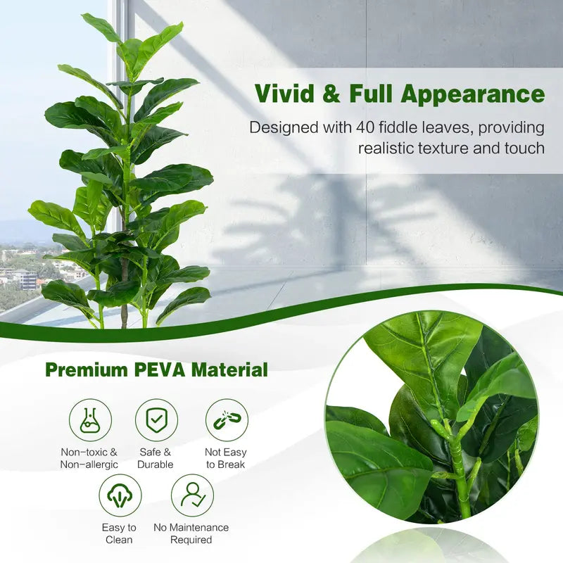 Two-Piece 3.3-Foot Artificial Fiddle Leaf Fig Tree Set in Decorative Pots