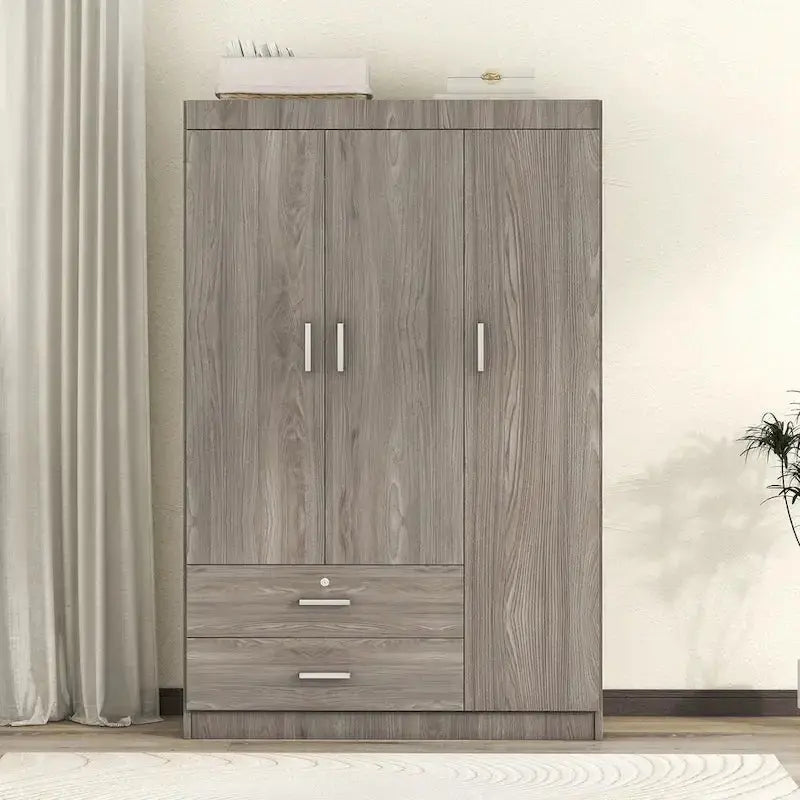 Three-Door Wardrobe with Dual Lower Drawers â€?Space-Saving Bedroom Storage