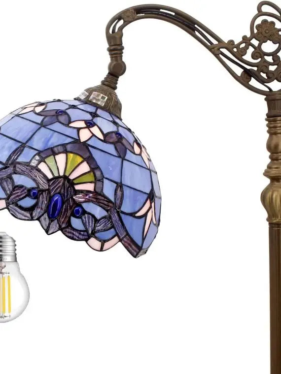 WERFACTORY Tiffany Style Floor Lamp, Blue Purple Stained Glass, Adjustable Gooseneck, 12x18x64 Inches, Corner Reading Light for Bedroom & Living Room