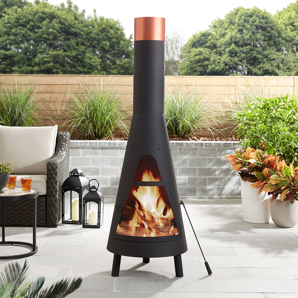 Mainstays 67 Round Powder-Coated-Black Finish Steel Chiminea