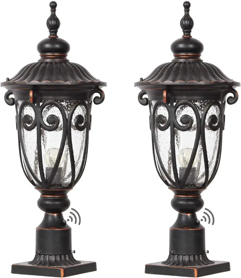Vintage-Style 23â€?Outdoor Wall Sconces (2-Pack) â€?Aluminum Bronze-Finish Lanterns with Clear Seeded Glass Shades for Porches & Garages