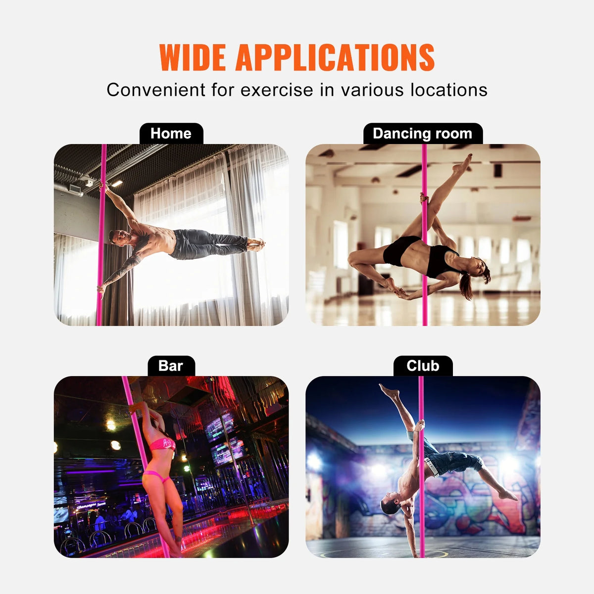 KFFKFF Expert Dance Pole, Rotating and Stationary Dance Pole Set, Detachable Portable Pole, 45mm Robust Stainless Steel Pole, Fitness Pole with Adjustable Height, Suitable for Workout Home, Silver