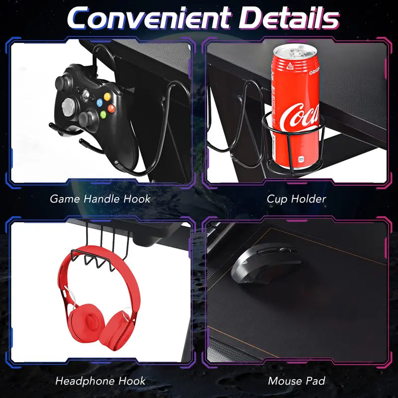 Z-Shaped Gaming Desk â€?45.5-Inch Racing-Style Desk with Carbon Fiber Surface and Integrated Mouse Pad