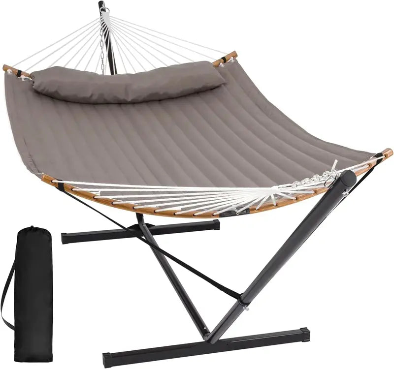 SUNCREAT Double Hammock with Stand â€?Two-Person Portable Hammock with Curved Spreader Bar