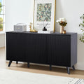 Walnut-Finish Modern Credenza â€?Fluted-Door Sideboard Buffet Cabinet for Kitchen, Dining or Entryway Spaces