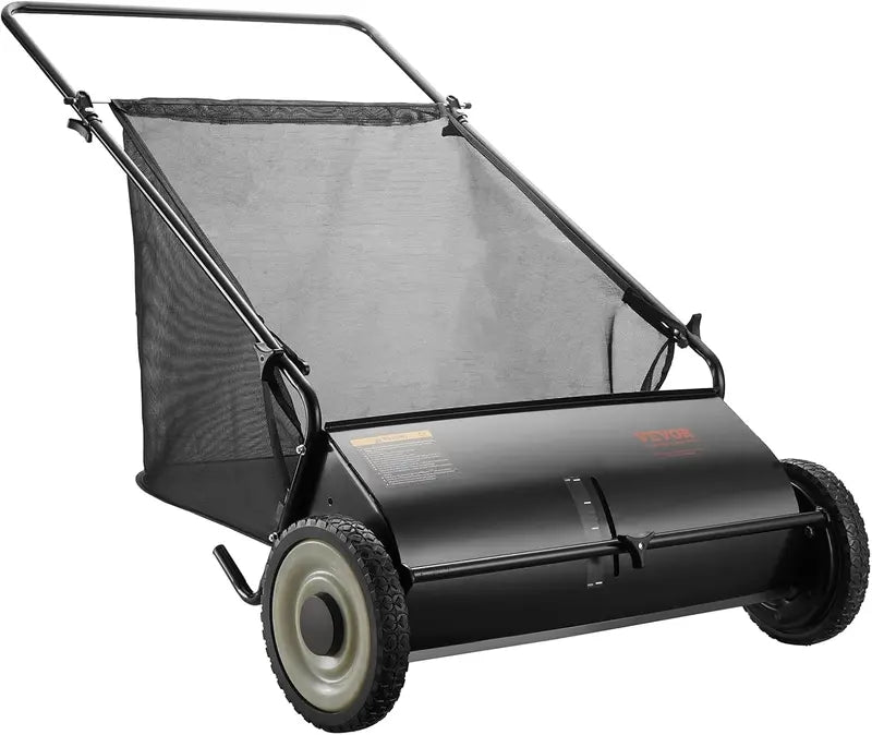VEVOR 26â€?Lawn Sweeper with 7 ft³ Bag, Adjustable Height, Durable Frame, 4 Spinning Brushes
