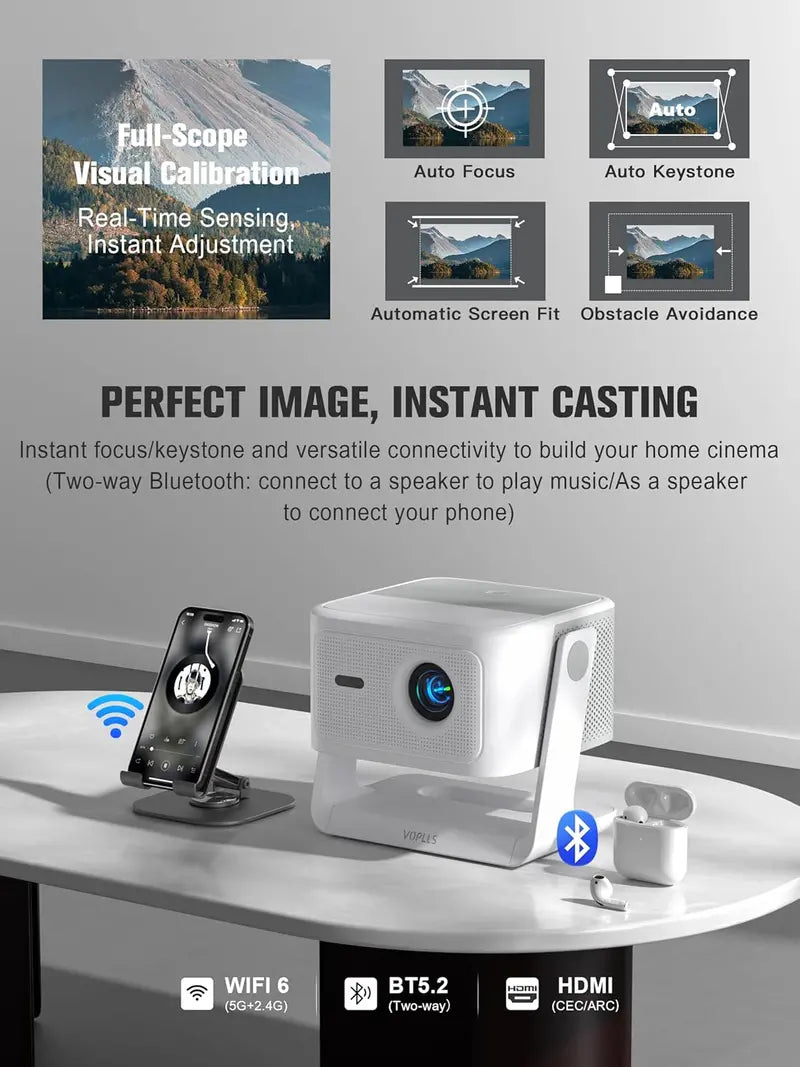 VOPLLS Google TV Certified 4K Smart Projector with WiFi, Bluetooth, and Outdoor-Optimized Performance