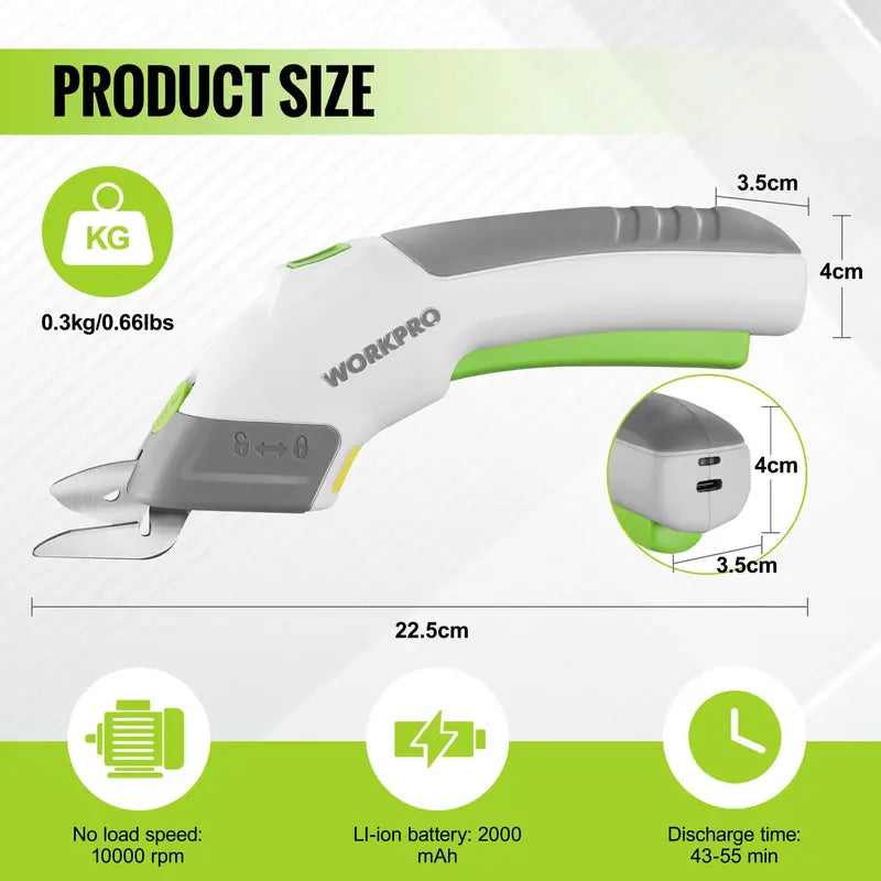 WORKPRO 4V Dual-Blade Cordless Electric Scissors â€?Rechargeable & Lightweight