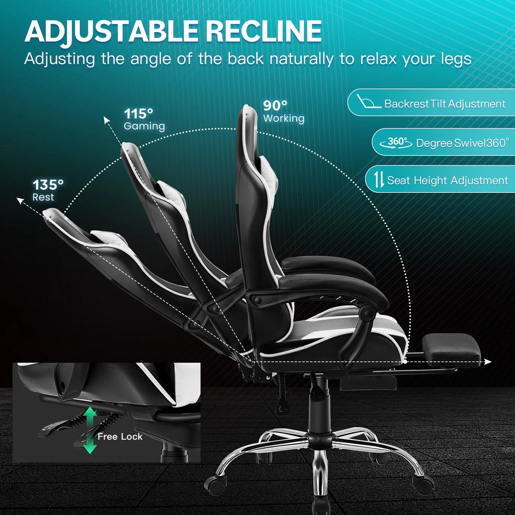 JONPONY Big and Tall Gaming Chair, Ergonomic Design, Gamer Chair PU Leather with Footrest and Lumbar Support, High Back Office Chair Support 8 Hours Long Sitting, Computer Chair, Black Grey
