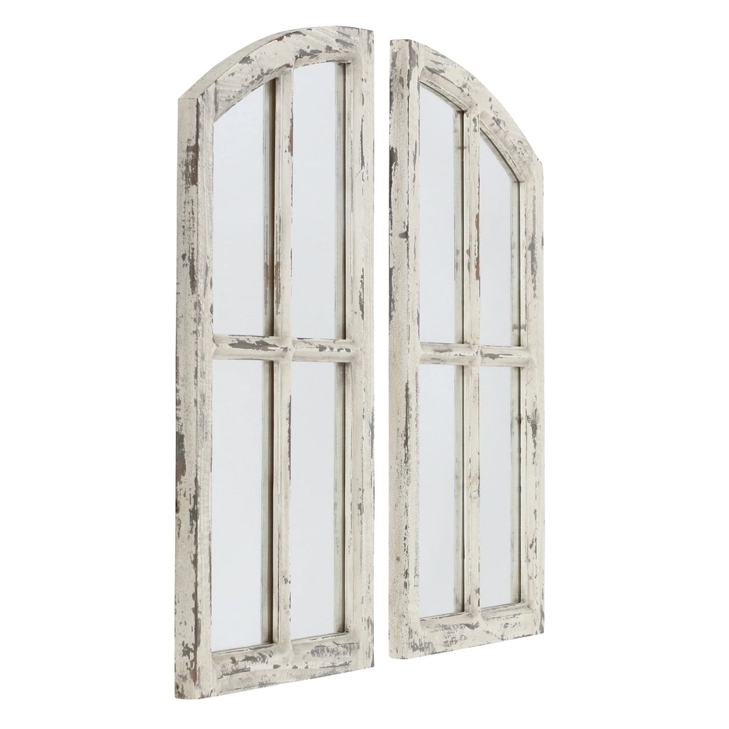 Jolene Arch Window Pane Mirrors Off - White 27" x 15" (Set of 2) by Aspire