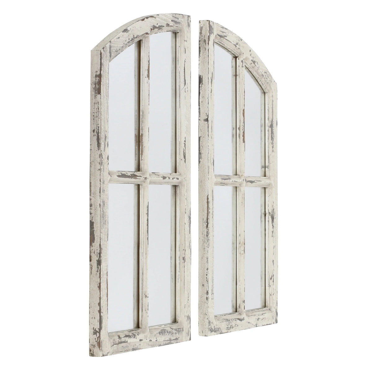 Jolene Arch Window Pane Mirrors Off - White 27" x 15" (Set of 2) by Aspire