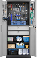 Yizosh Heavy-Duty Locking Garage Storage Cabinet â€?71-Inch Steel Tool Cabinet with Pegboard and Dual Drawers