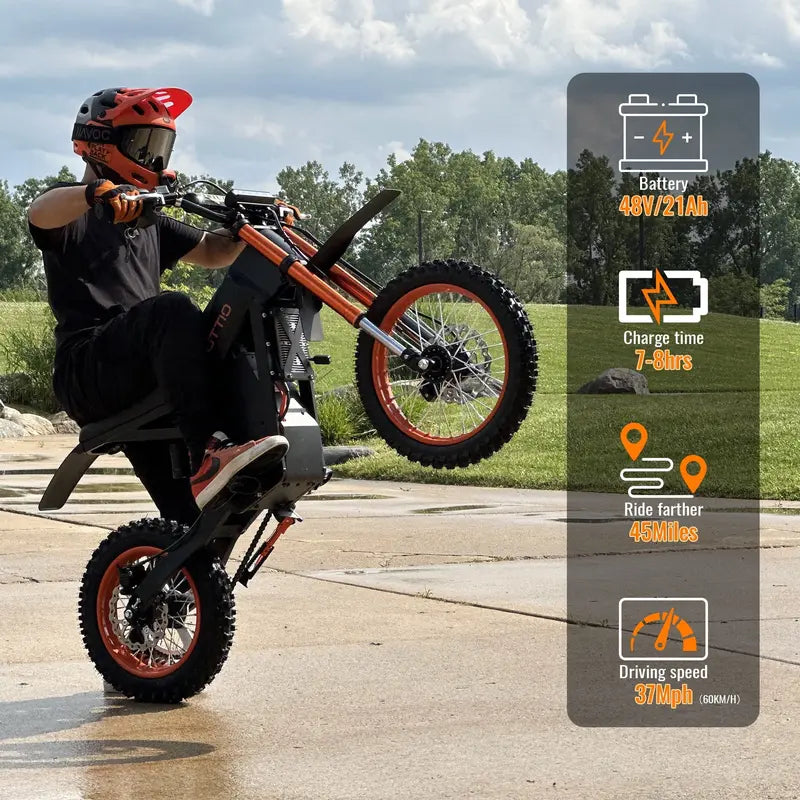 TUTTIO Soleil01 Adult Electric Dirt Bike â€?2000W Motor, 48V/21Ah Battery, 37 mph, Full Suspension