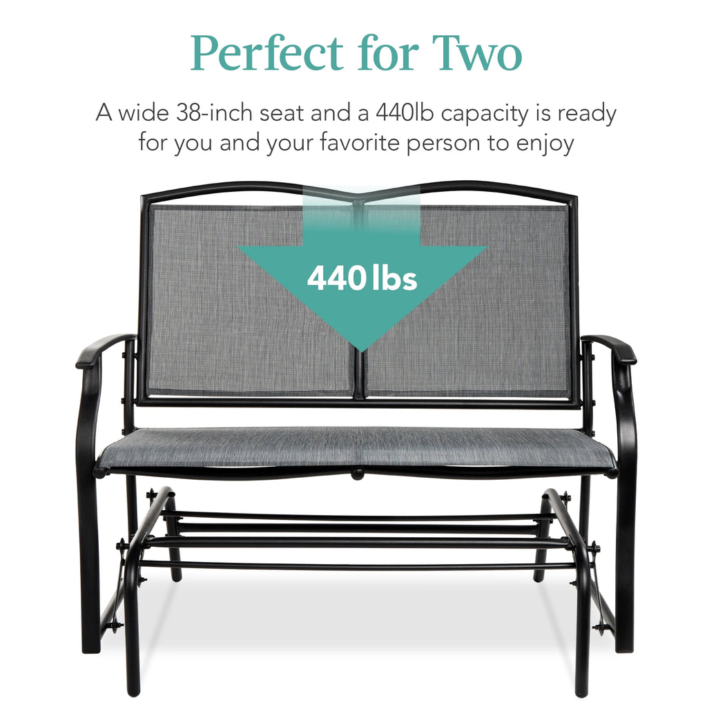 Best Choice Products 2 - Person Outdoor Swing Glider, Steel Patio Loveseat, Bench Rocker W/ Armrests - Gray