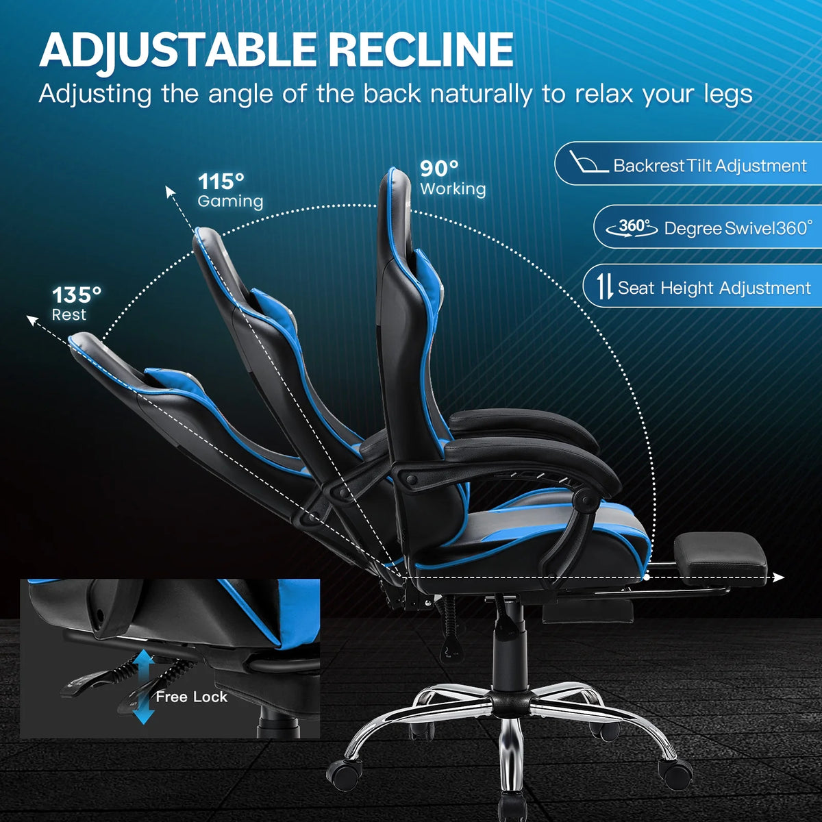JONPONY Big and Tall Gaming Chair, Ergonomic Design, Gamer Chair PU Leather with Footrest and Lumbar Support, High Back Office Chair Support 8 Hours Long Sitting, Computer Chair, Black Grey