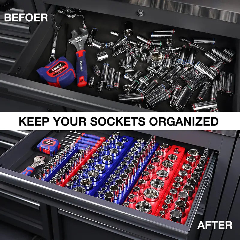 WORKPRO Magnetic Socket Organizer for 1/4â€? 3/8â€? and 1/2â€?Drive â€?Metric & SAE Sizes (Sockets Not Included)