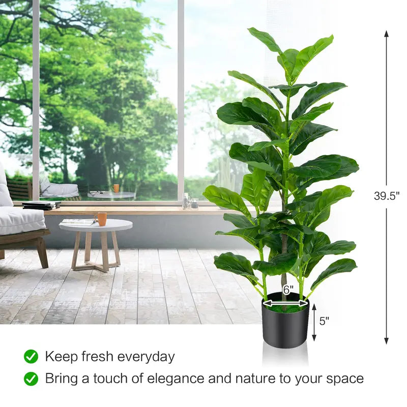 Two-Piece 3.3-Foot Artificial Fiddle Leaf Fig Tree Set in Decorative Pots