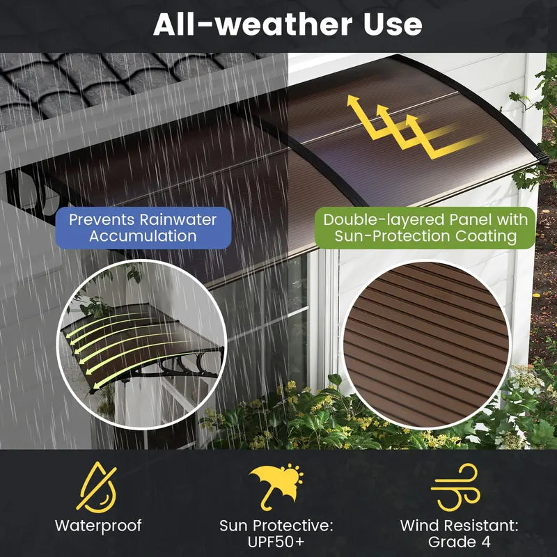 Sun and Rain-Resistant Window or Door Awning â€?UPF 50+ UV Protection