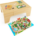 Wooden Dual-Activity Kids' Table with Flip-Up Top & Built-In Storage â€?100-Piece Train Set Featuring Tracks, Cars, and Accessories for Ages 3+