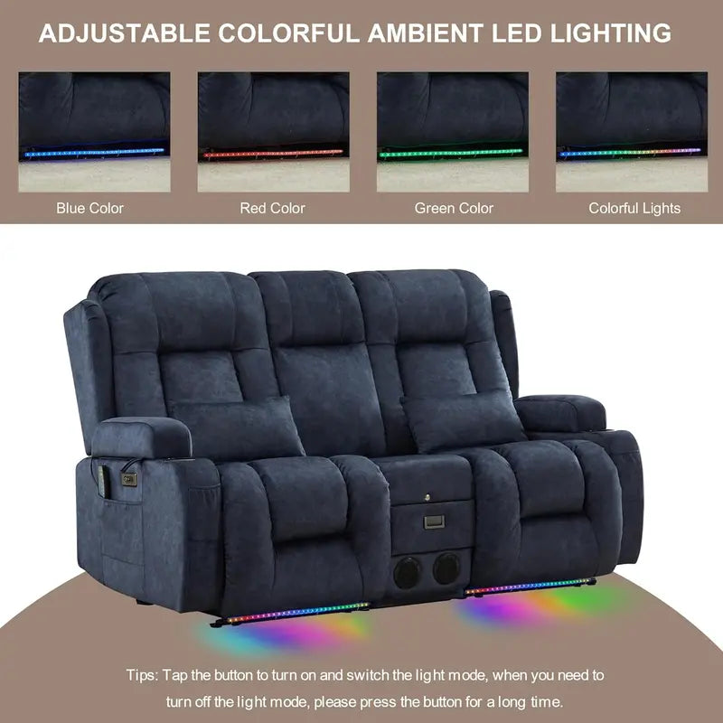 TUNYI Electric Loveseat Recliner â€?Massage, Heat, USB Ports, LED Lighting & Storage
