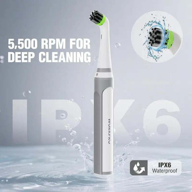 WORKPRO Cordless IPX6-Rated Electric Scrubber â€?5200 RPM Waterproof Grout & Tile Cleaner