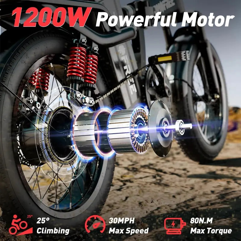 Tomofree T1 1200W Folding E-Bike â€?31 MPH Top Speed, 48V 20Ah Battery, 16×3â€?All-Terrain Tires, LED Display & 330 lb Load Capacity